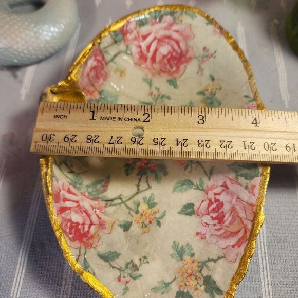 DECOUPAGE CLAM SHELL DECOUPAGE FLOWERS TRINKET DISH - Picture 9 of 11